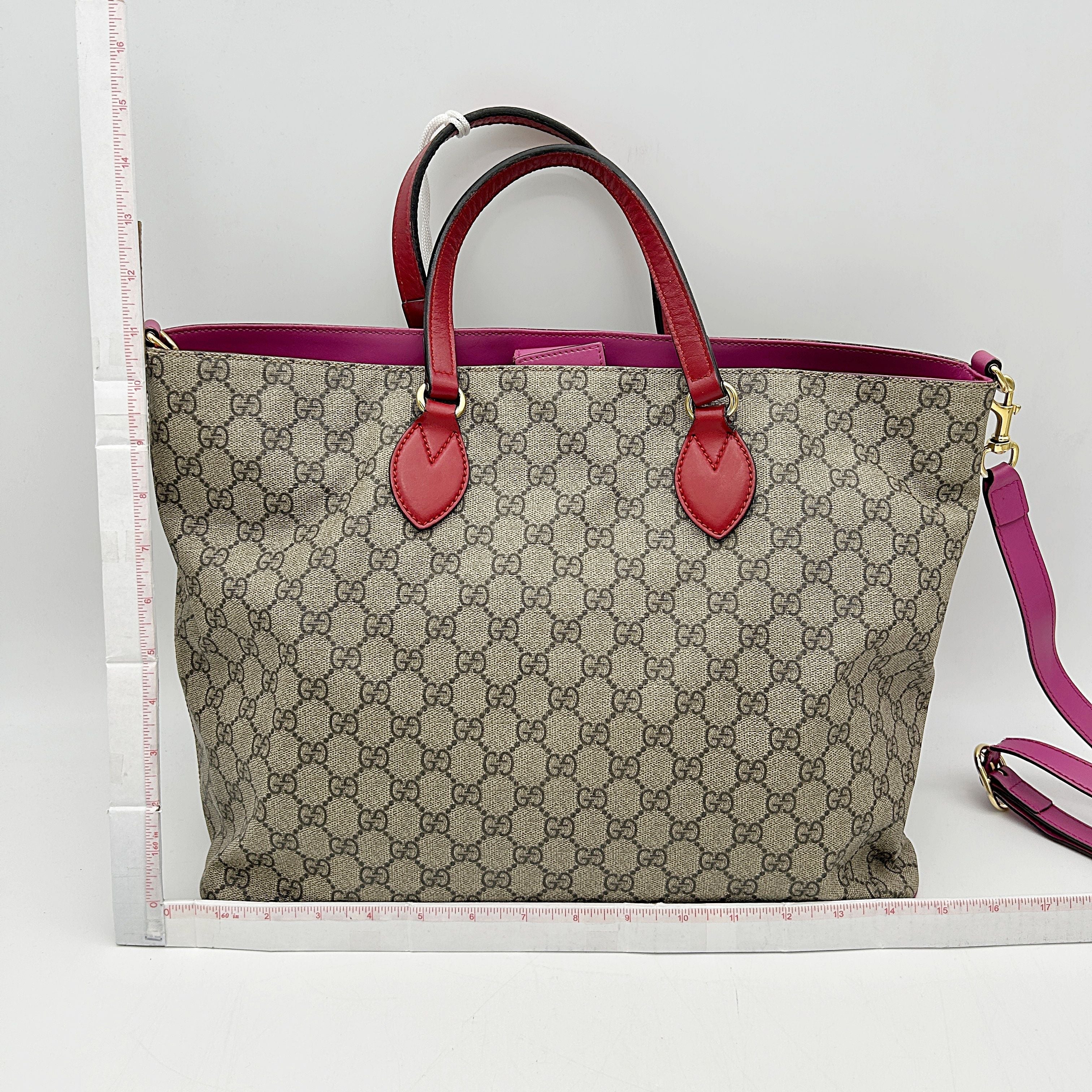 GUCCI Soft GG Supreme Monogram Medium Crossbody Tote Beige Hibiscus Red New Rosette LA19445