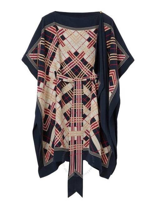 Burberry Burberry Abstract Check Print Silk Belted Cape