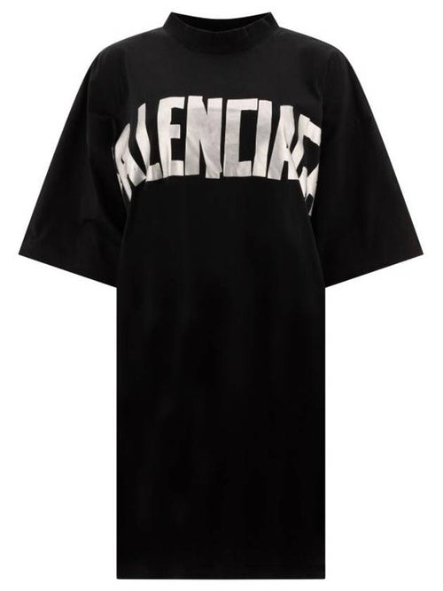 Balenciaga Logo Print T-Shirt Short Dress Black