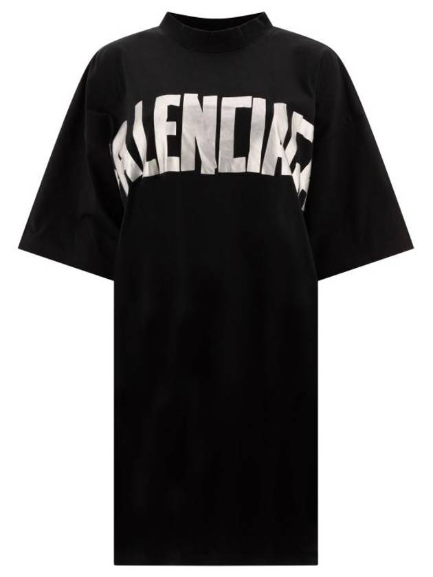 Balenciaga Logo Print T-Shirt Short Dress Black