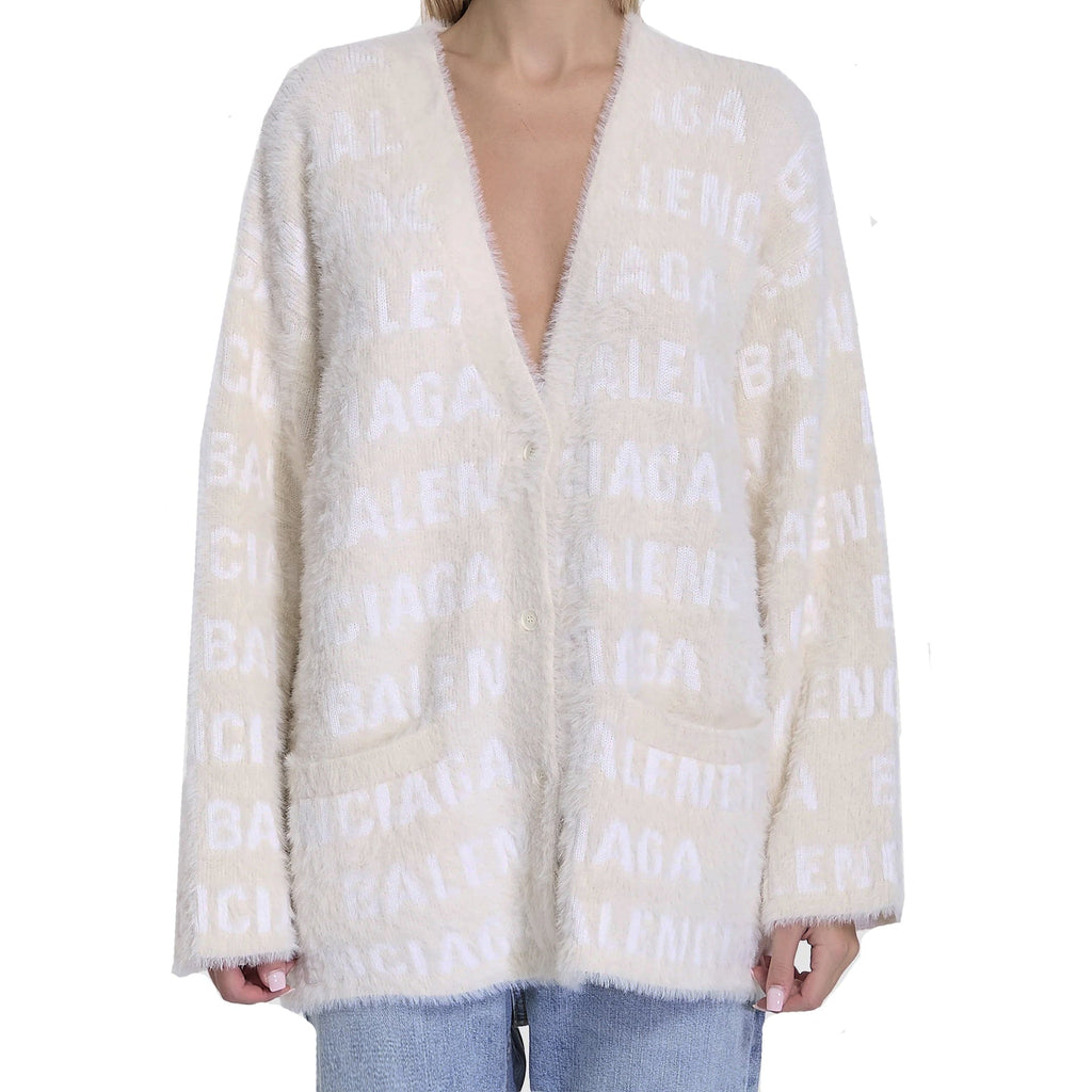Balenciaga Wool Blend Jacquard Cardigan Women