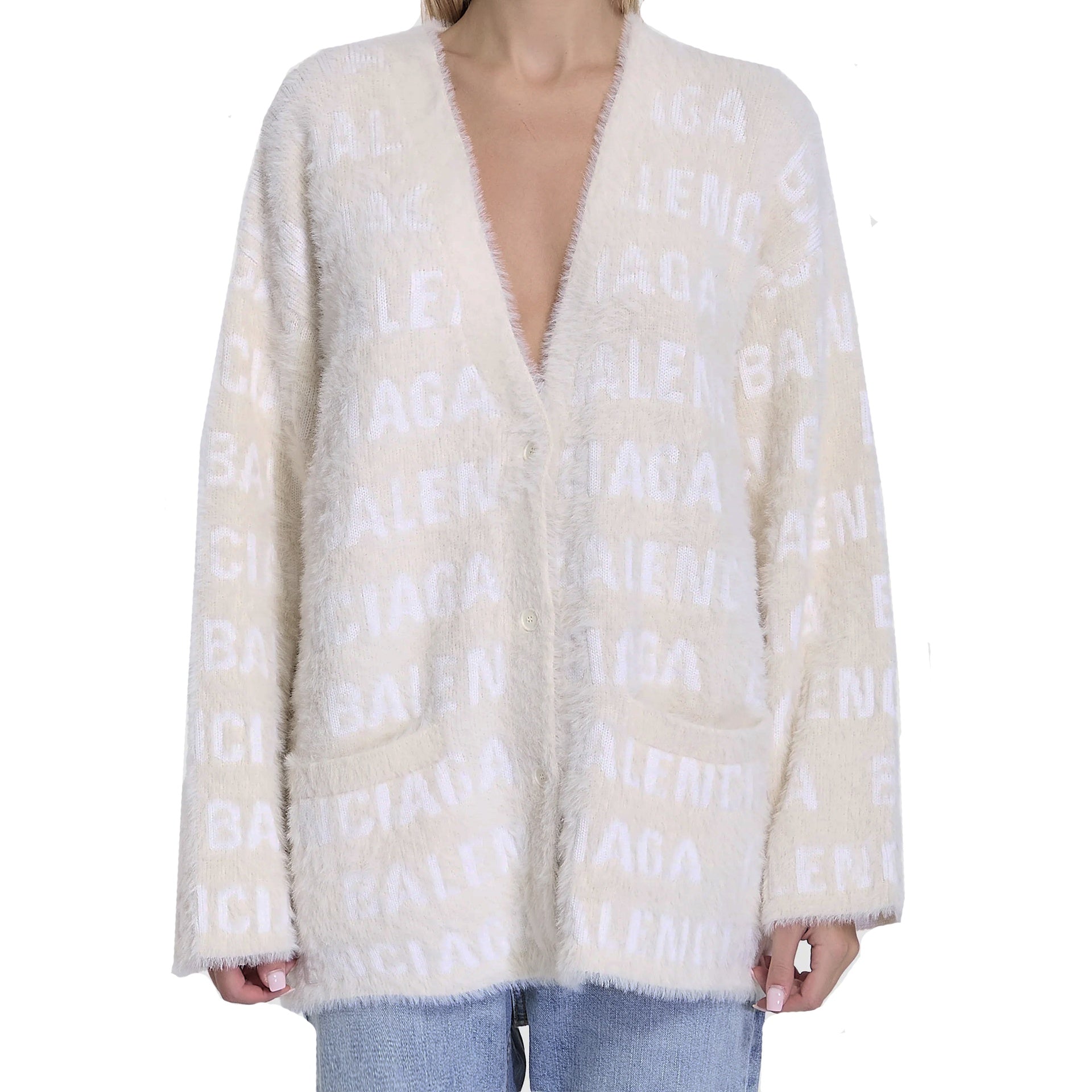 Balenciaga Wool Blend Jacquard Cardigan Women