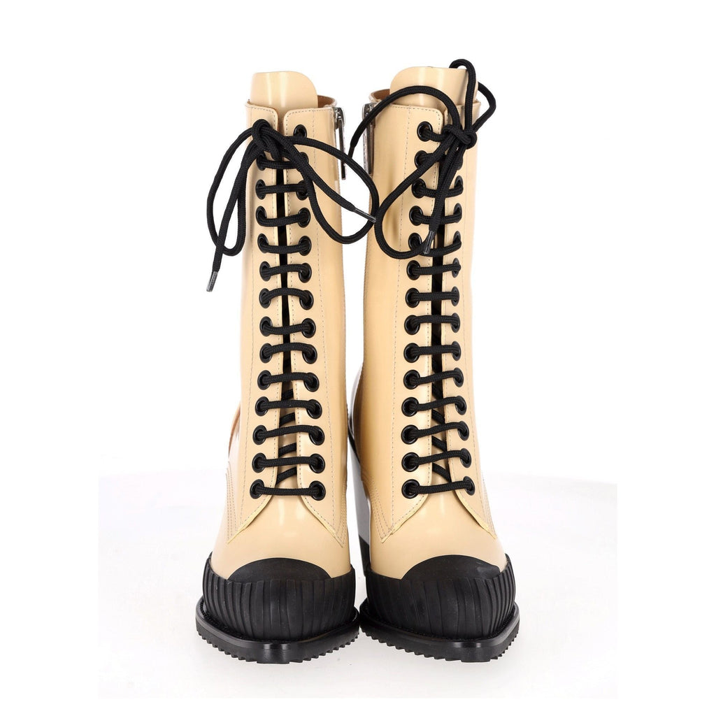 Chloe Rylee Lace Up Ankle Boots in Cream Calfskin Leather
