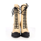 Chloe Rylee Lace Up Ankle Boots in Cream Calfskin Leather