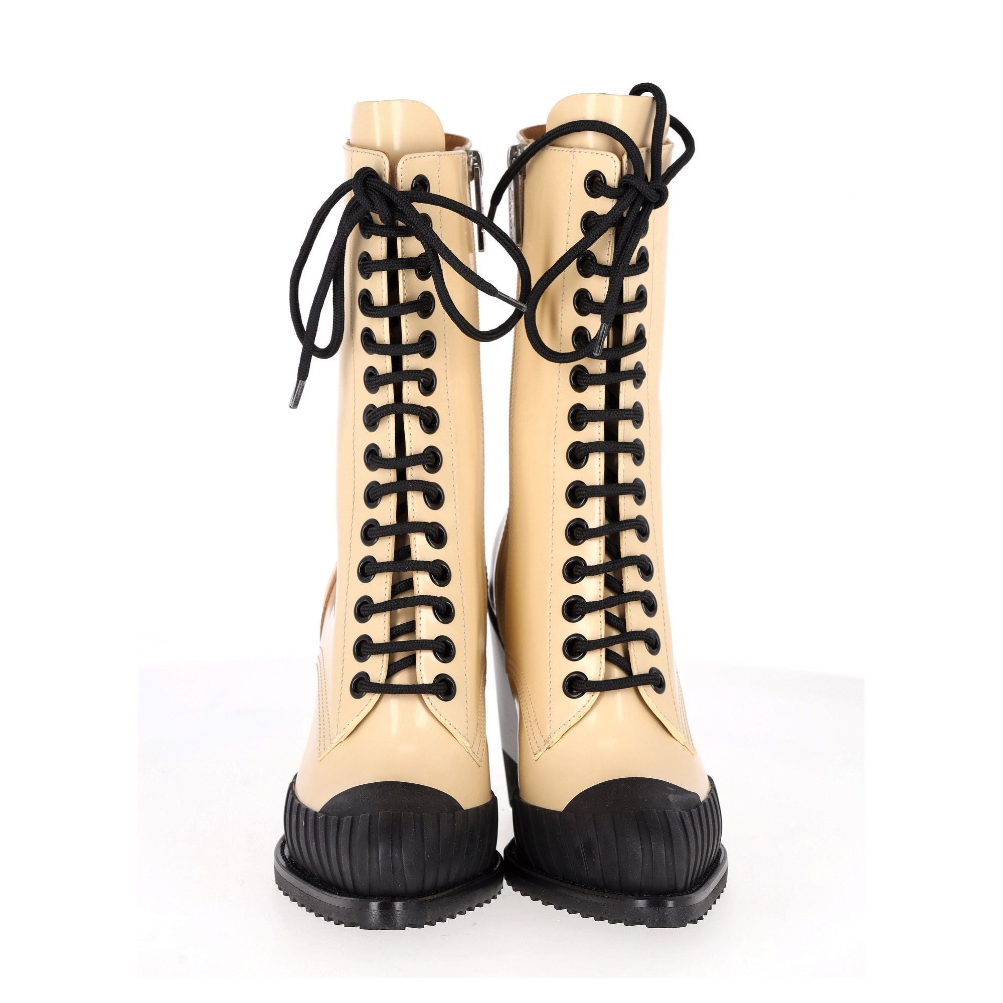 Chloe Rylee Lace Up Ankle Boots in Cream Calfskin Leather