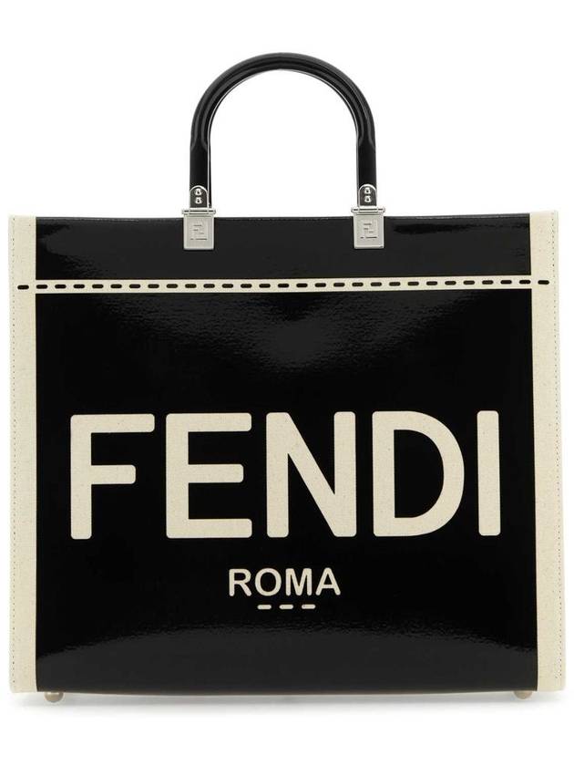 Fendi Sunshine Patent Leather Medium Tote Bag Black