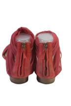 Fendi Womens Red Chiffon Suede Ankle Strap Zip Flats Sandals Shoes