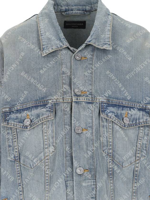 Balenciaga Logo Print Denim Jacket Blue