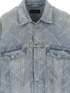 Balenciaga Logo Print Denim Jacket Blue