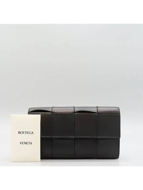 Bottega Veneta 651387 Black leather cassette large flap long wallet