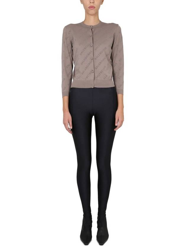 Balenciaga All-Over Logo Print Cotton Crop Cardigan Beige