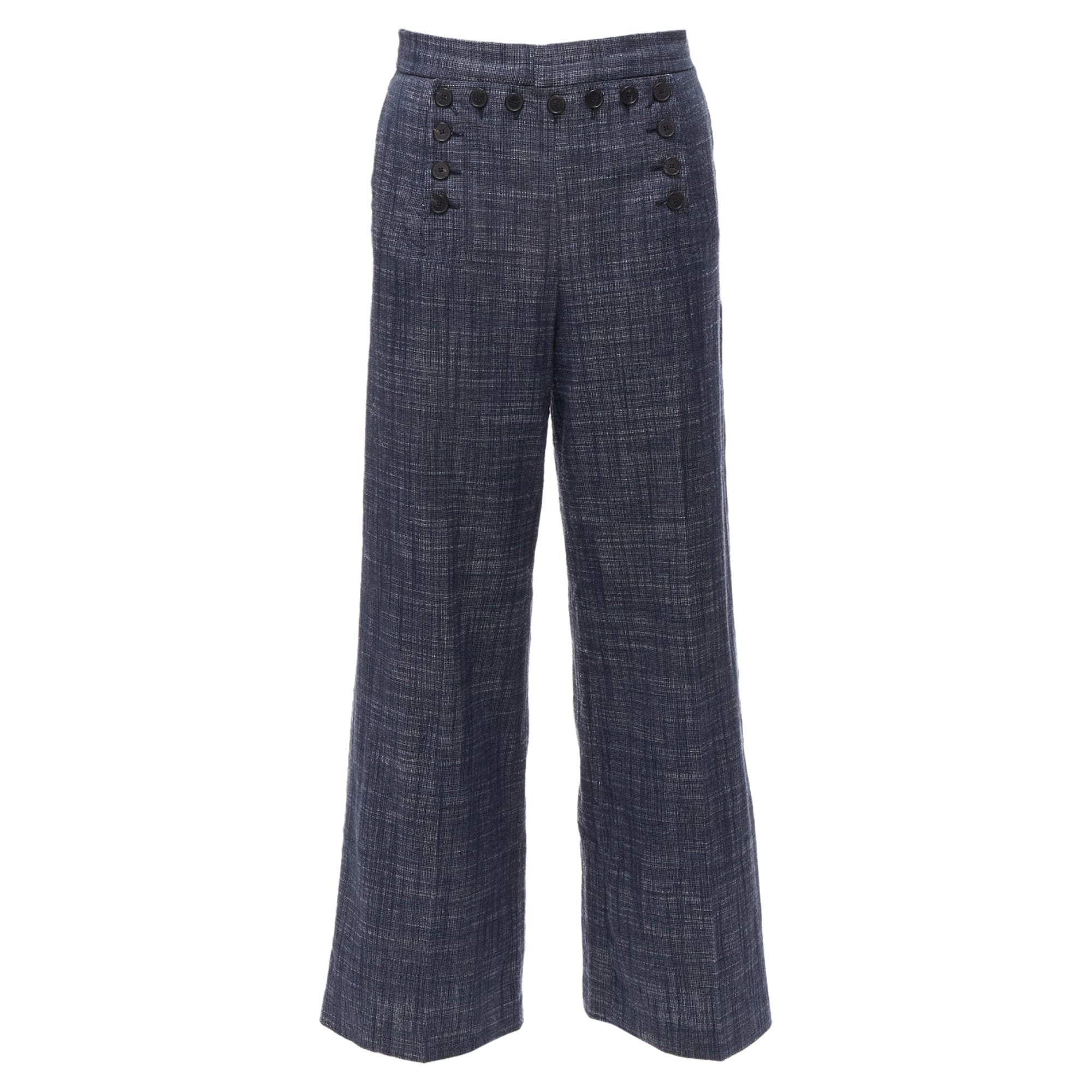 Christian Dior cotton linen blend sailor button wide leg pants