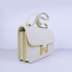 Hermes Calf Leather Message Bag H020 Beige Golden