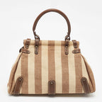 Fendi Brown/beige Stripe Canvas And Leather Magic Top Handle Bag
