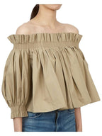 Gather Puff Shoulder Crop Blouse Beige Dior