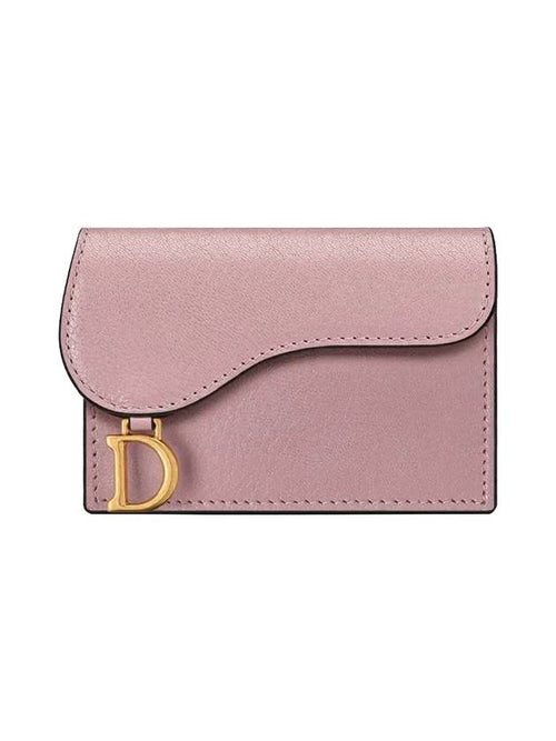 Saddle Bloom Goatskin Flap Card Wallet Antique Pink Dior