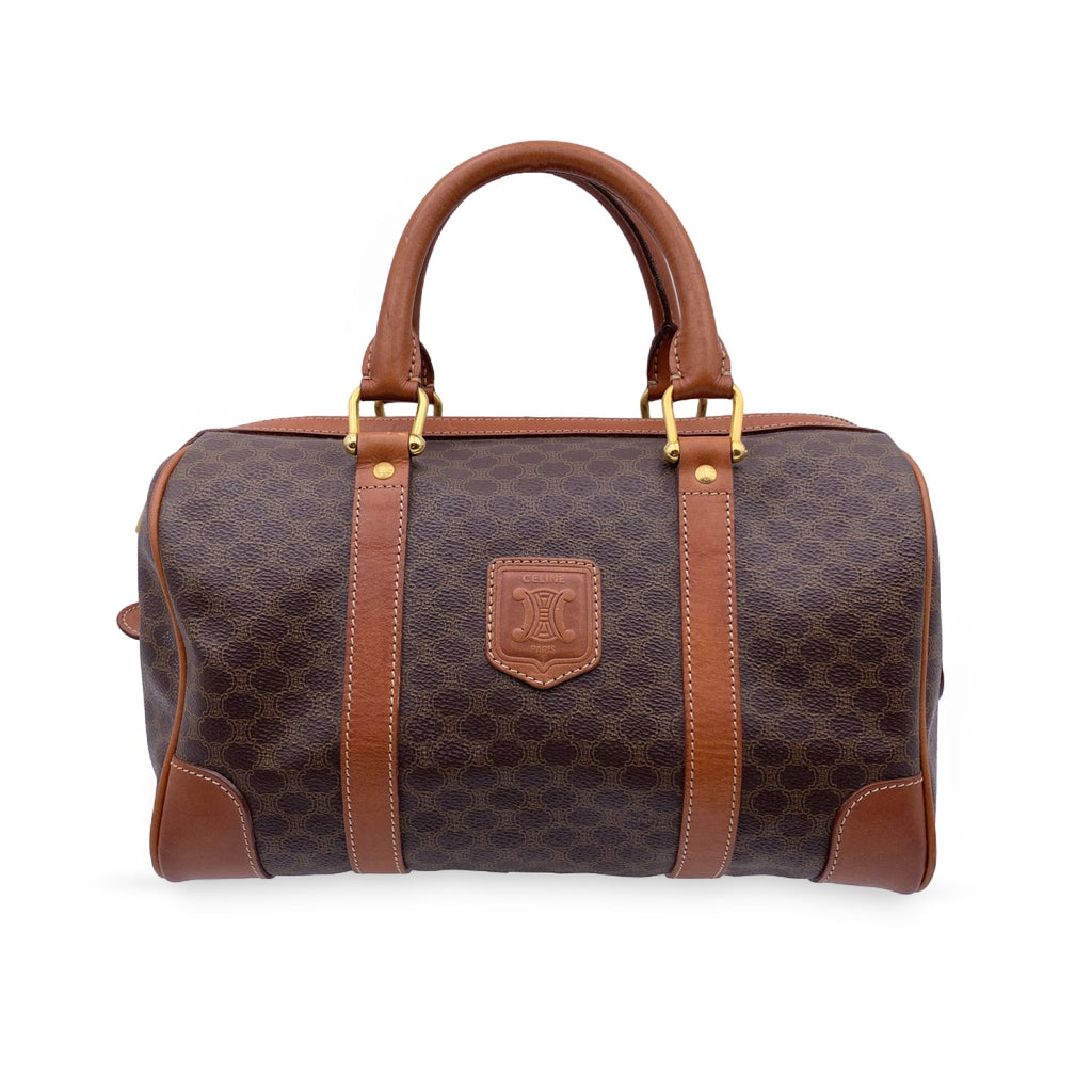 CELINE Vintage Brown Macadam Canvas Boston Bag Duffel Duffle