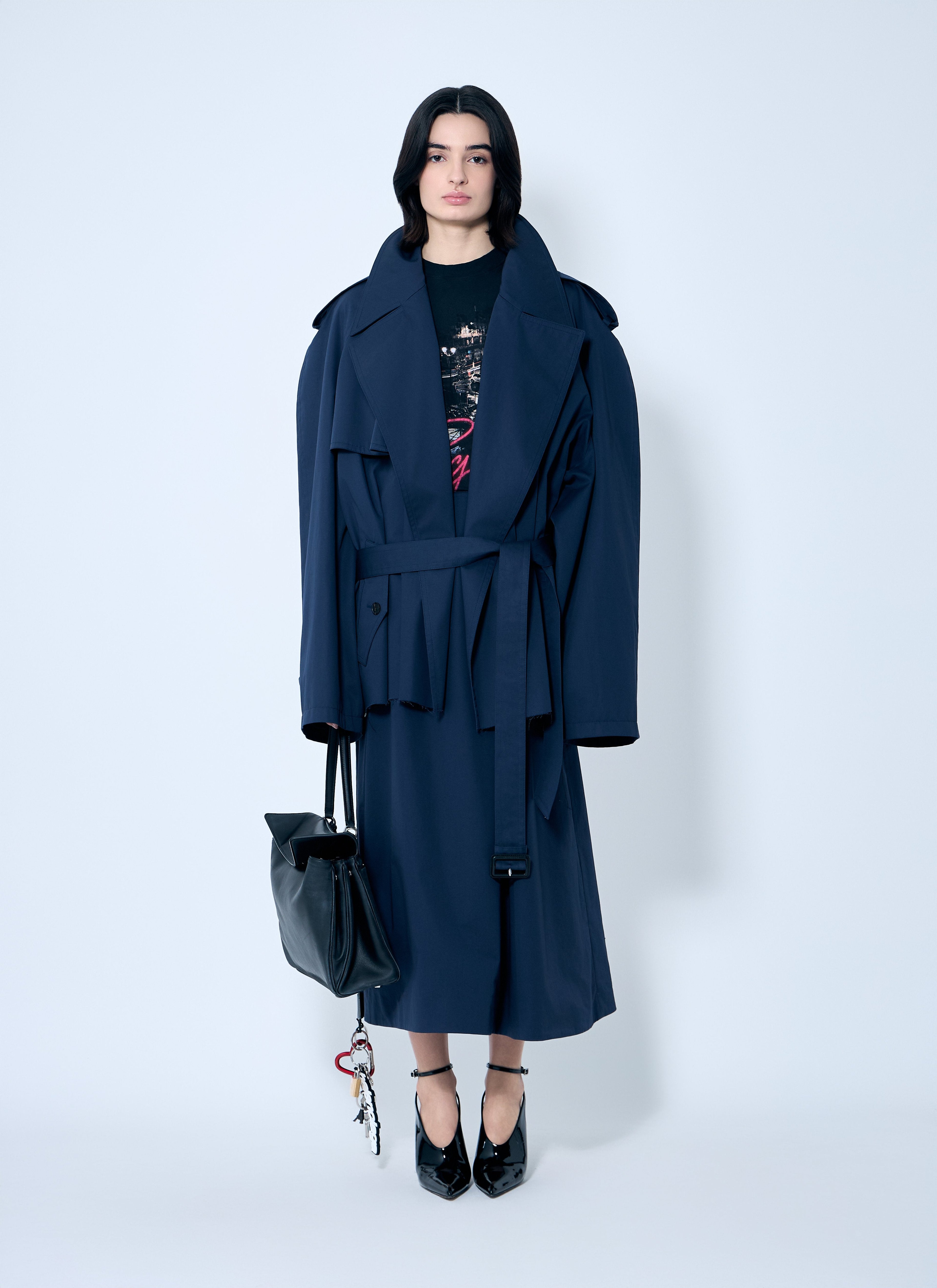 Balenciaga Women Cropped Distressed Hem Trench Coat