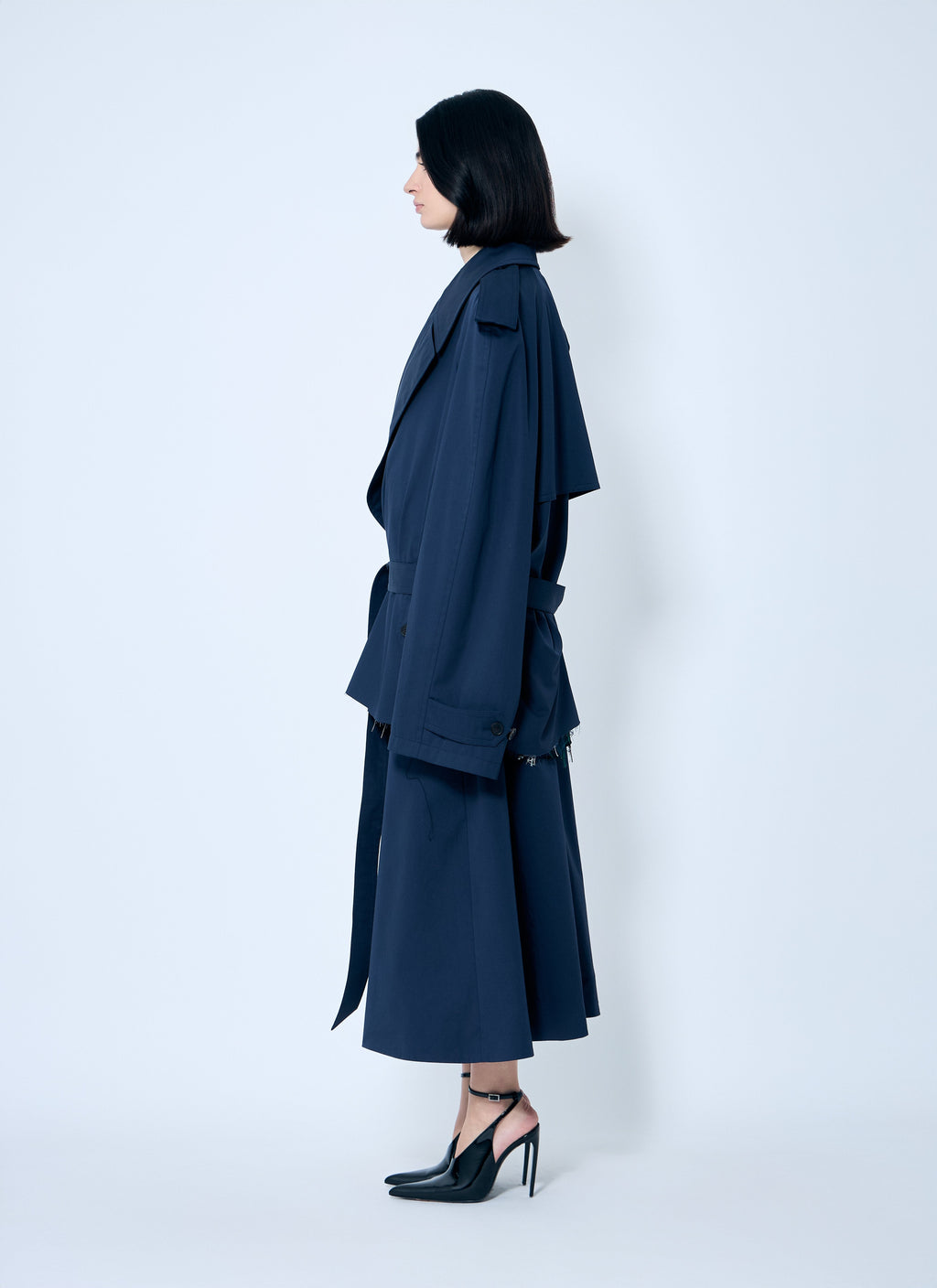 Balenciaga Women Cropped Distressed Hem Trench Coat