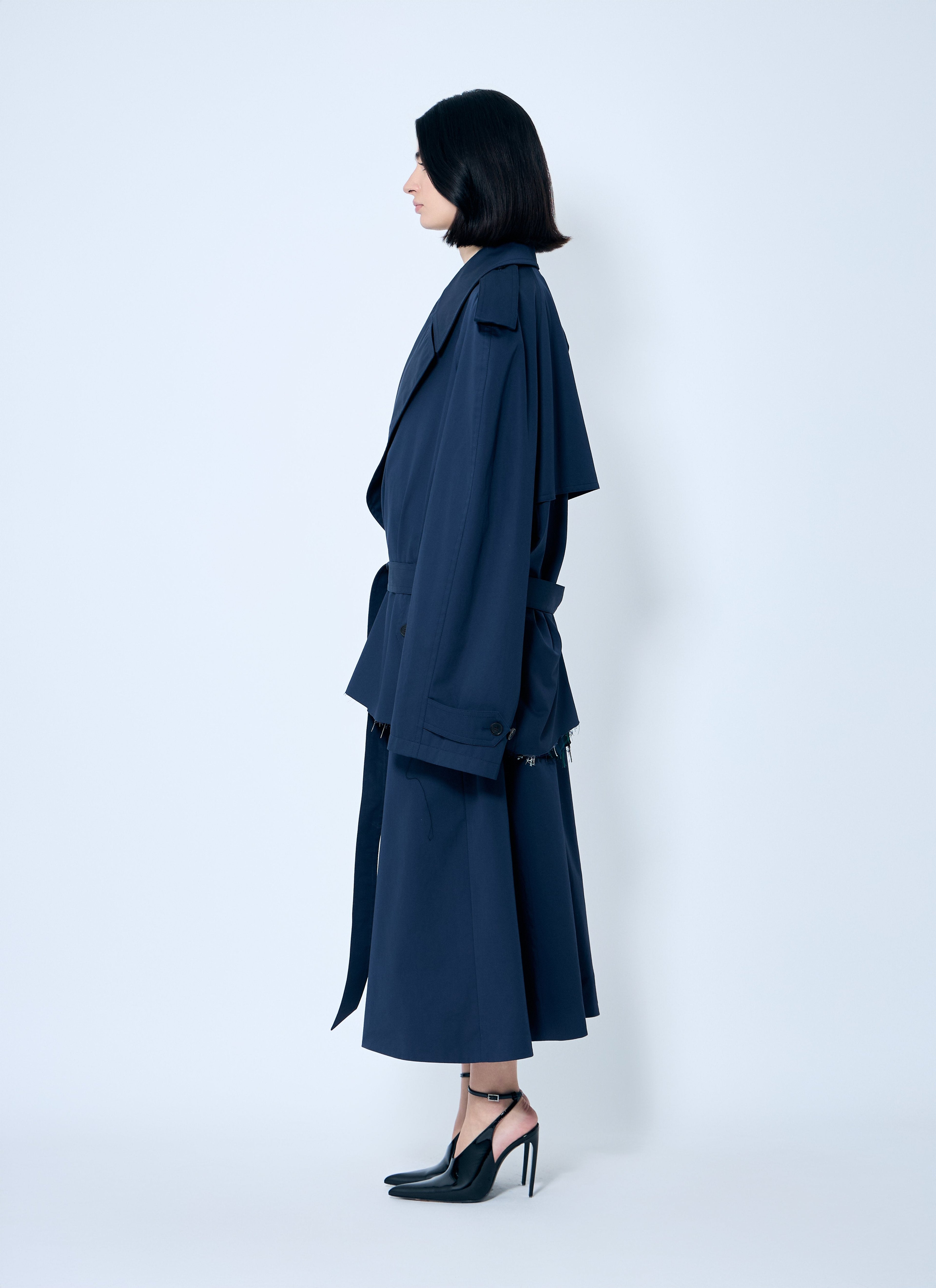 Balenciaga Women Cropped Distressed Hem Trench Coat