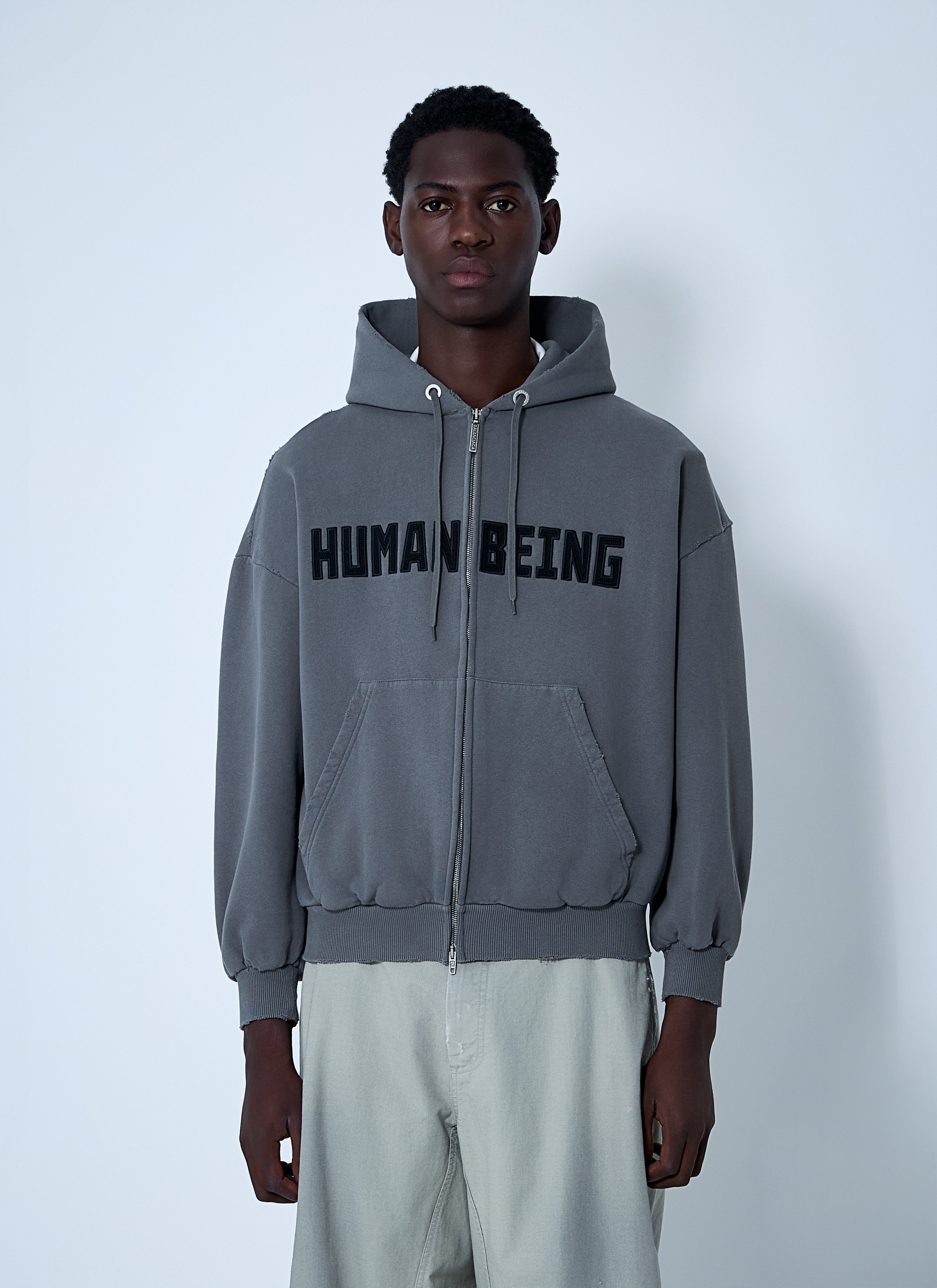 Balenciaga Men Zip-Up Human Being Hooded Sweatshirt