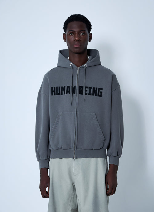 Balenciaga Men Zip-Up Human Being Hooded Sweatshirt