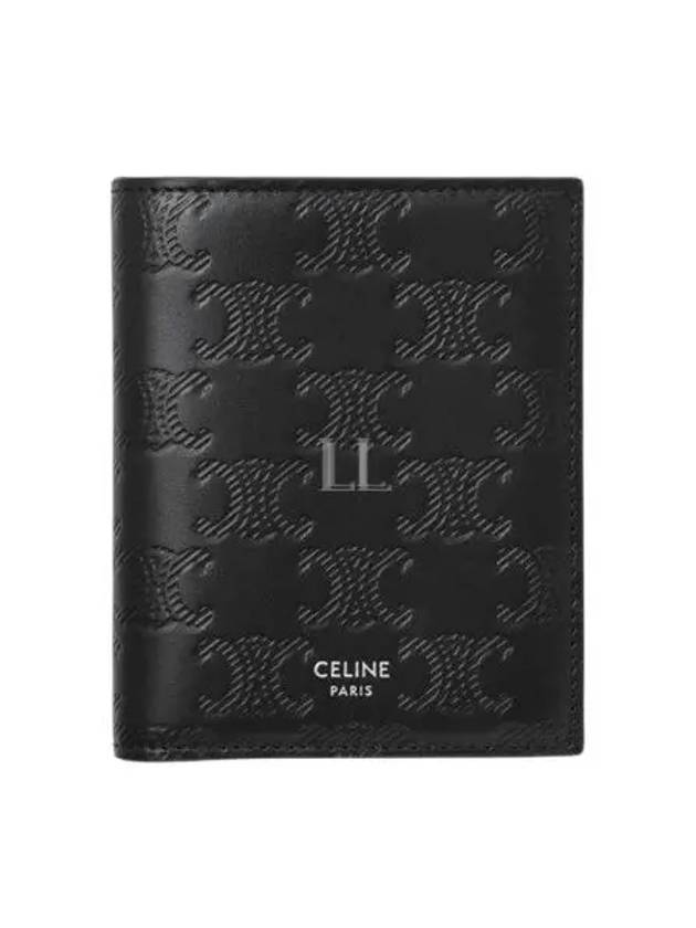 CELINE Triomphe Embossed Calfskin Compact Half Wallet Black