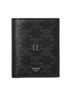 CELINE Triomphe Embossed Calfskin Compact Half Wallet Black