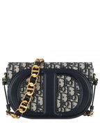CD Signature Oblique Jacquard Shoulder Bag Blue Dior