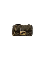 Fendi Baguette Chain FF Jacquard Medium Cross Bag Brown