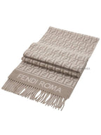 Fendi FF Jacquard Fleece Wool Cashmere Scarf Dove Grey