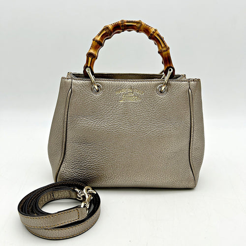 Gucci Metallic Gold Leather Mini Bamboo Tote LA2331