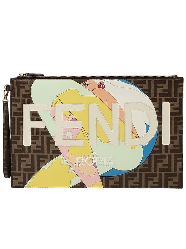 Fendi Hairdo Girl Graphic Logo Clutch Bag Brown