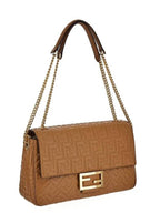 Fendi Baguette Chain Large Nappa Leather Shoulder Bag Brown