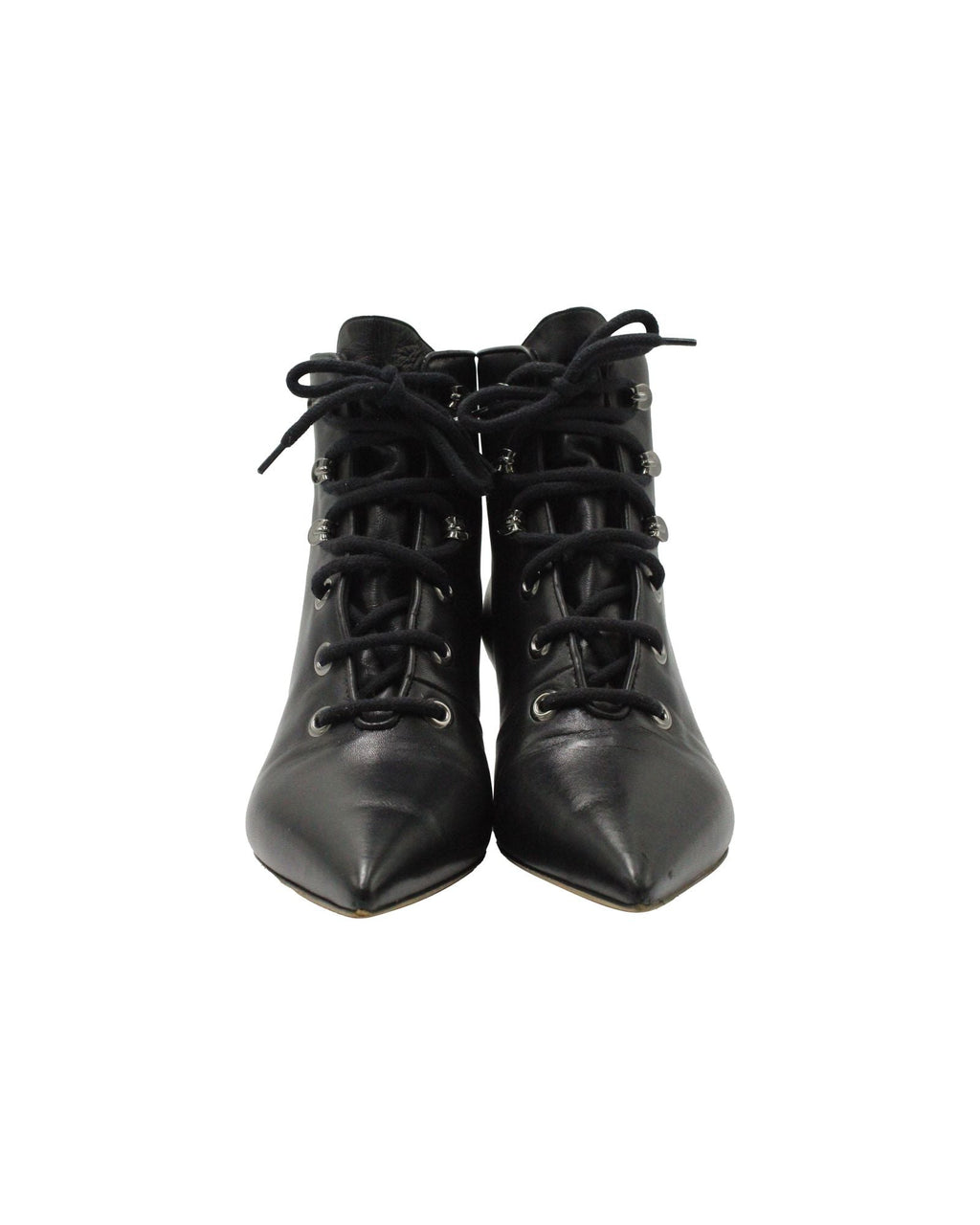 Dior Lace-Up Pointed-Toe Ankle Boots in Black Leather