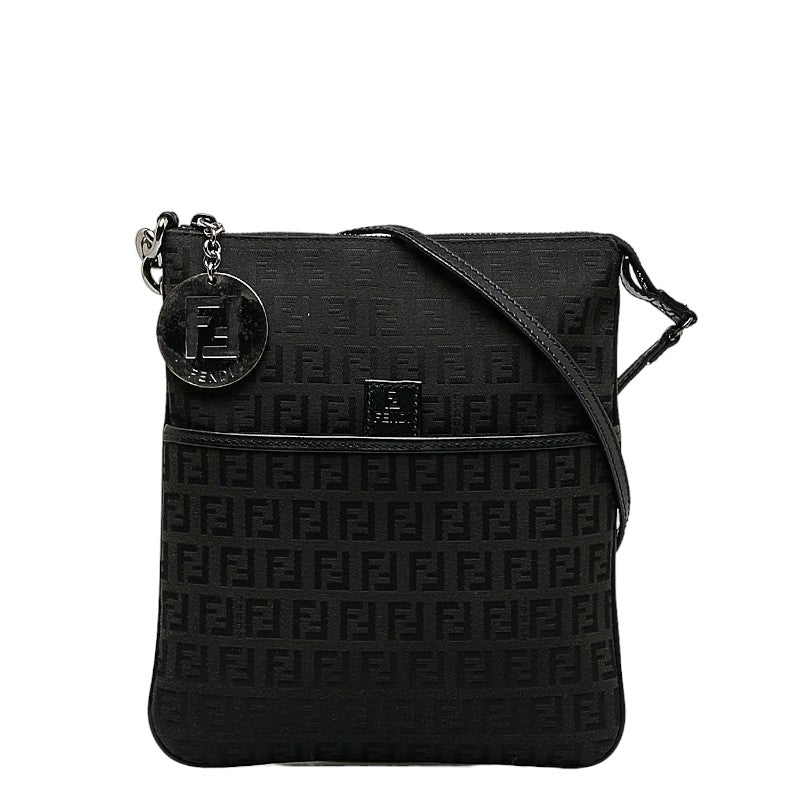 Fendi Zkino Slipper Shoulder Bag 8BT150 Black Canvas Leather Ladies Fendi