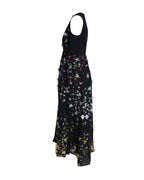 Chloe Embroidered Fringed Sleeveless Maxi Dress in Navy Blue Silk