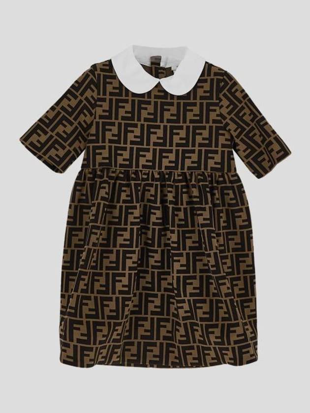 Fendi Kids Pullover Logo Dress Brown
