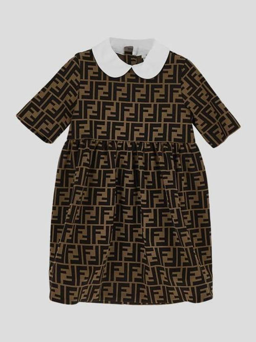 Fendi Kids Pullover Logo Dress Brown