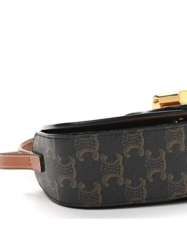 CELINE Triomphe Canvas Calfskin Tabou Strap Clutch Bag Tan
