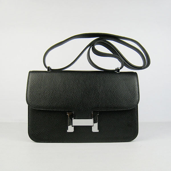 Hermes Calf Leather Message Bag H020 Black Silver