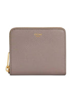 CELINE Small Zip Essential Grained Calfskin Card Wallet Peeble