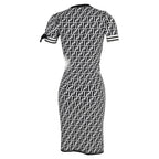 Fendi Zucca Printed Midi crewneck Fitted Dress in Black and White Viscose