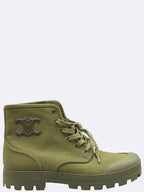 CELINE Unused Khaki Color Patapons Triope Lace Up Ankle Boots 260MM