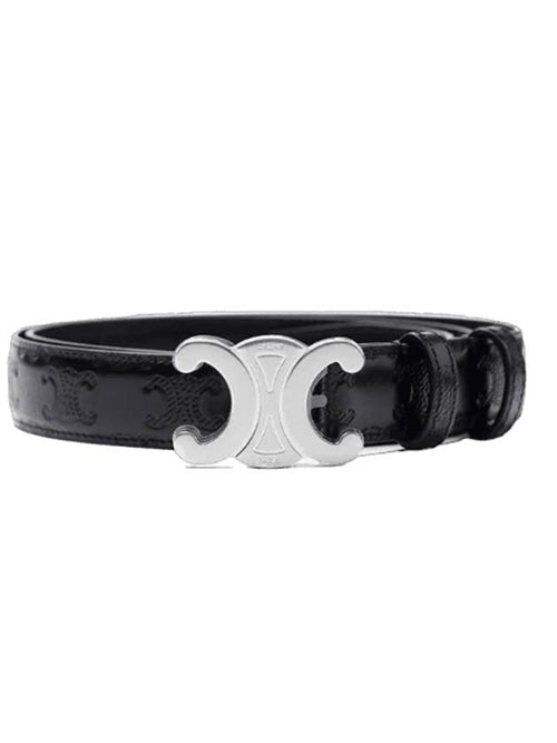 CELINE Triomphe Buckle Leather Belt Black