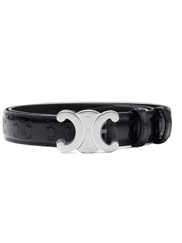 CELINE Triomphe Buckle Leather Belt Black