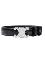 CELINE Triomphe Buckle Leather Belt Black