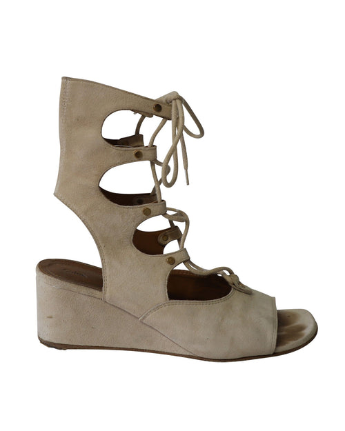 Chloe Foster Lace-Up Wedge Sandals in Nude Suede