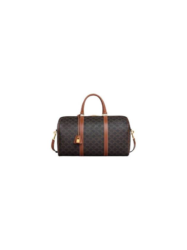 CELINE Medium Travel Triomphe Canvas Calfskin Duffel Bag Tan