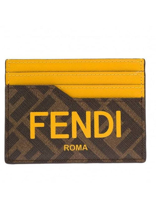 Fendi Roma Logo 3-Fold Card Wallet Brown Yellow